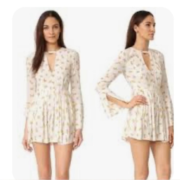 Free People 8 Teagan Floral Mini Dress Cut Out Yellow Floral Bell Sleeve Boho - Picture 1 of 11